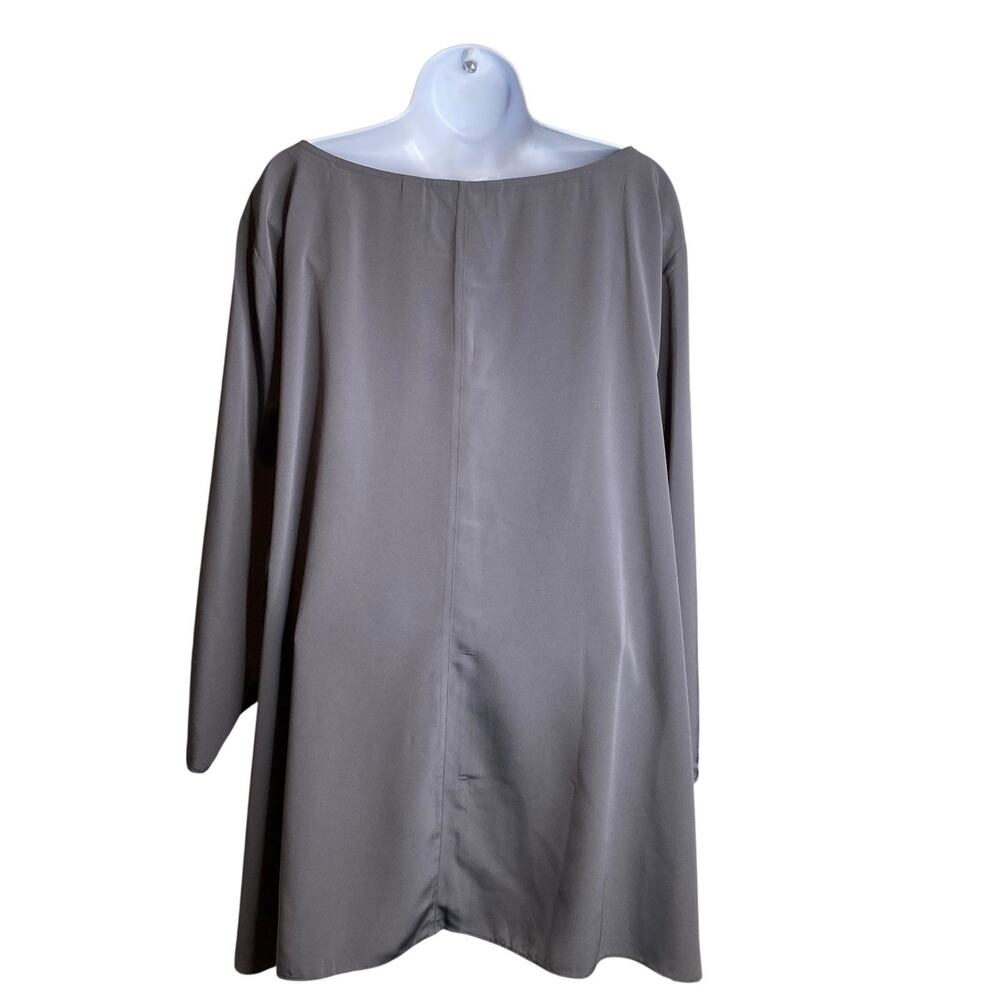 Lands End Women's Gray Satin Tunic Blouse Size 34W Tie Sleeves Career Timeless‎ - Picture 2 of 11